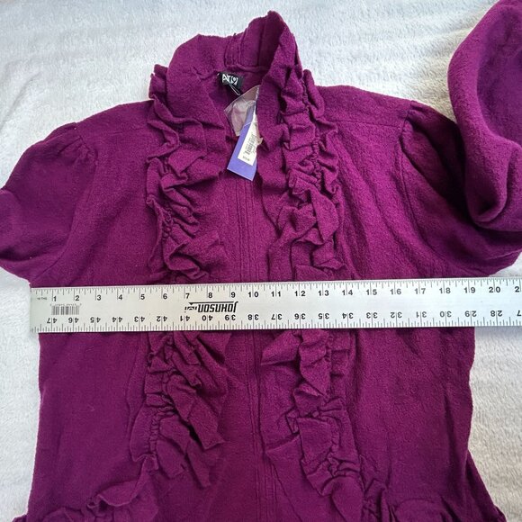 Apt. 9 Womens Ruffled Cardigan Jacket Medium Wool Purple Lightweight New $72 - Picture 7 of 8